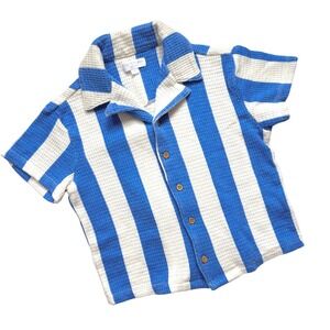 Grayson Mini Kids Blue White Stripe Waffle Knit Button Up Shirt Size 5
